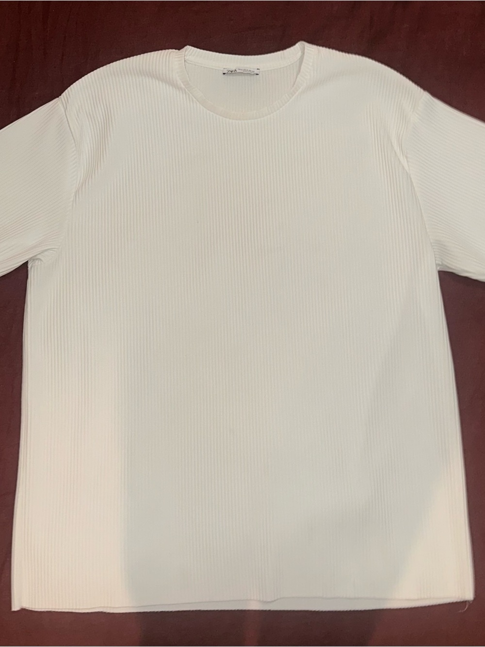 Zara Men's Cream Ribbed Short Sleeve Crewneck Shirt